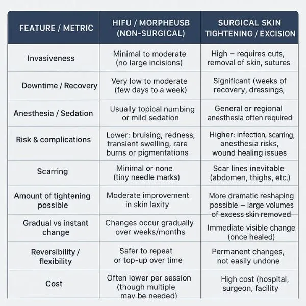 Lost the Weight but Not the Loose Skin? 3 A table showing the benefits of Lipo Sculpt Ashby Magna treatments to combat loose skin.